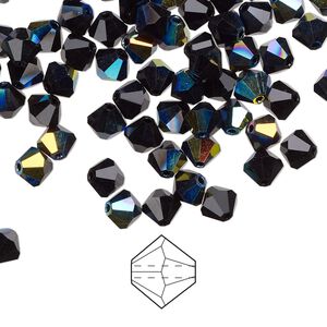 Bead 144pk jet AB, Preciosa Czech crystal 5mm bicone