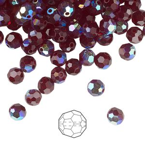 Bead 576pk garnet AB, Preciosa Czech crystal 5mm round