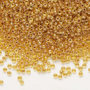 Seed bead, Miyuki, glass, pkg/25g, #11 rocaille, translucent copper pearl-lined marigold, (RR-3802).