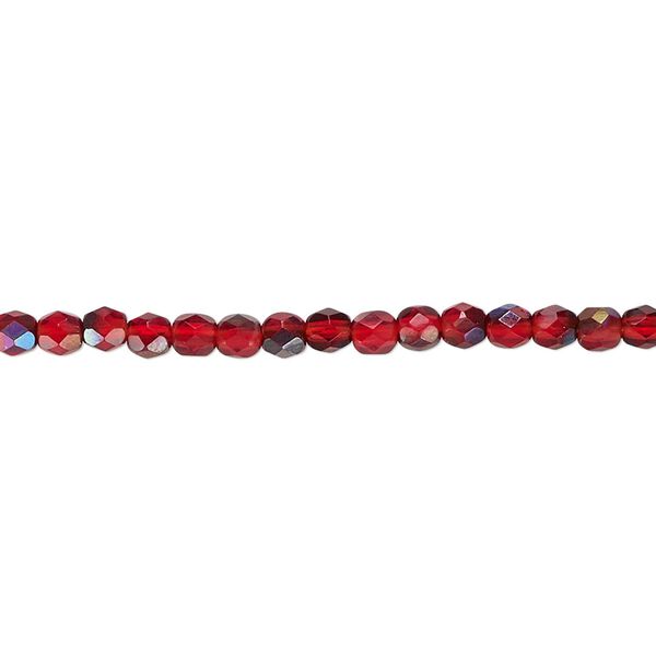 Bead, Czech fire-polished glass, red blue iris, 3mm faceted round. Sold per 15-1/2" to 16" strand. image number 0