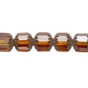 Bead, Czech glass, honey and metallic silver, 10mm round cathedral. Sold per 15-1/2" to 16" strand, approximately 40 beads.
