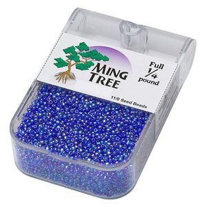 Seed bead, Ming Tree&trade;, glass, pkg/1/4 pound, #11 round, translucent rainbow cobalt blue.