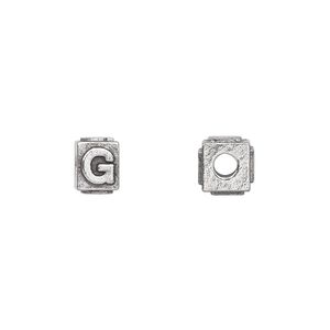 Bead 1pkg4 pewter, 8x6mm rectangle / letter G, antiqued Dione&reg;