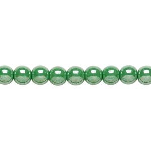 Bead, Czech glass druk, opaque green luster, 6mm round. Sold per 15-1/2" to 16" strand.