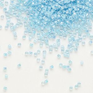 Seed bead, Delica&reg;, glass, pkg/50g, #11 round, translucent aqua-lined rainbow crystal clear (DB-0057).