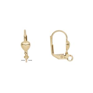 Ear wire leverback 1pkg10 gold-plated, 16mm / 5mm heart / open loop, brass 5 pair
