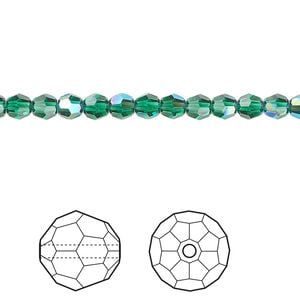 Bead 1pkg12 majestic green shimmer, Crystal Passions&reg;, 4mm faceted round 5000