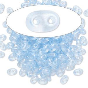 Seed bead, Preciosa Twin&trade; Czech glass, pkg/10g, 5x2.5mm oval, translucent light blue terra pearl clear, (08136).