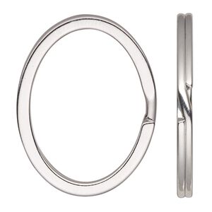 Key ring 1pkg100 nickel-finished, 37x28mm flat oval, 28x22mm inside diameter / steel