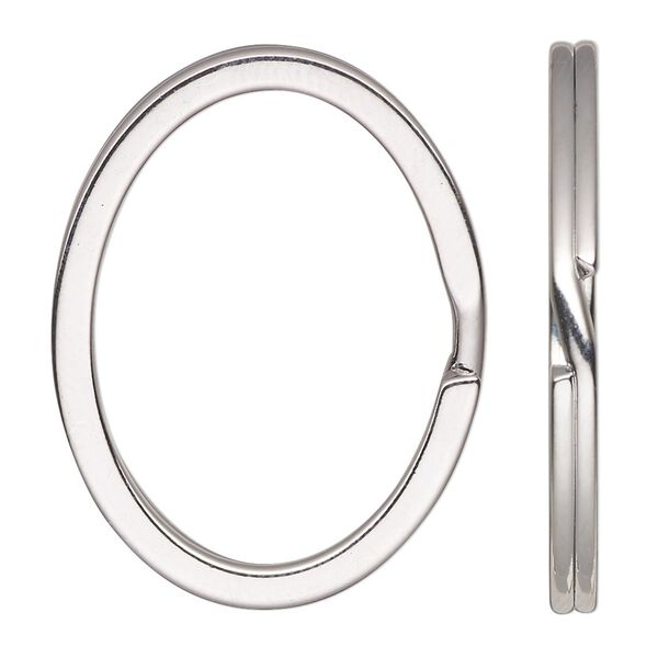 Key ring 1pkg100 nickel-finished, 37x28mm flat oval, 28x22mm inside diameter / steel image number 0