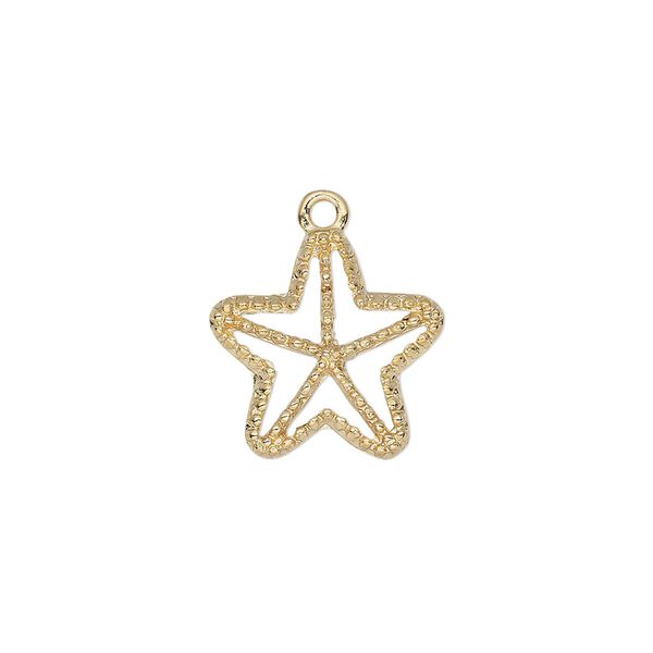 Charm, gold-finished "pewter" (zinc-based alloy), 16mm single-sided open starfish. Sold individually. image number 0