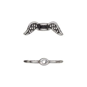 Bead 1pkg1 stainless steel, 20x7mm angel wing / 2sided, enamel black