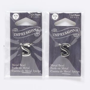 Bead 1pkg2 silver-finished "pewter", 13x9mm letter S