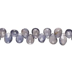 Iolite 1pkg1, hand-cut top-drilled faceted puffed teardrop bead natural 8 inch 5x4mm-8x6mm