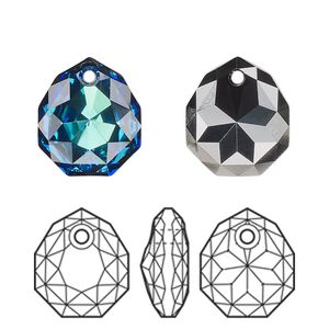 Drop 1pk crystal Bermuda blue, Crystal Passions&reg; 16x13.5mm pendant majestic 6436