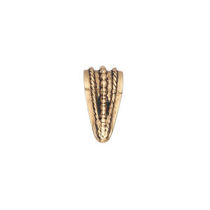Bail, ice-pick, antiqued brass, 16x8mm beaded shield with dots and braids design, 12mm grip length. Sold individually.