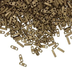 Seed bead, TILA&reg;, glass, pkg/5g, 5x1.2mm quarter tila rectangle, opaque matte metallic dark bronze, (QTL-2006).