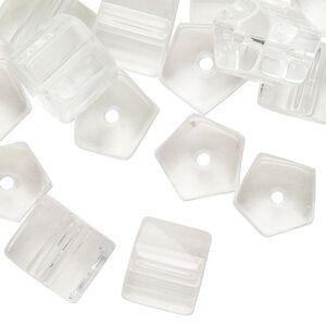 Bead, pressed glass, clear, 12x11mm pentagon tube. Sold per 2-ounce pkg, approximately 25 beads.