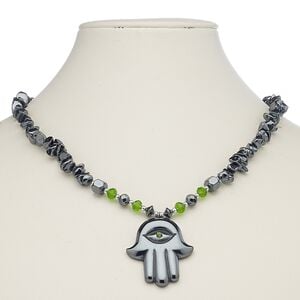 Hemalyke&trade; / multi-metal / glass rhinestone / glass 1pkg1, silver-plated Fatima hand necklace 18 inch barrel clasp 40x35mm