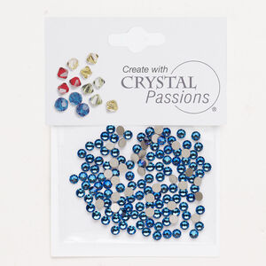 Flat back 1pkg144 meridian blue foil back, Crystal Passions&reg; rhinestone 3.00-3.12mm round SS12