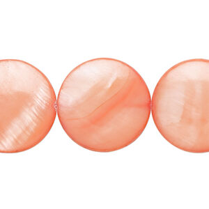 Mother-of-pearl shell 1pkg1, puffed flat round bead 15 inch flamingo 19-20mm
