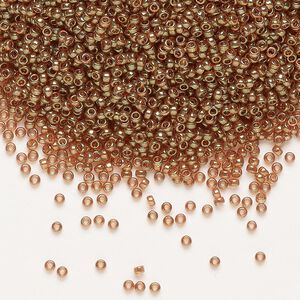 Seed bead, Miyuki, glass, pkg/35g, #15 rocaille, translucent gold luster topaz (RR-311).
