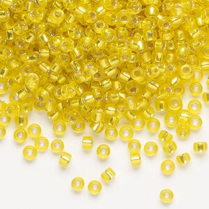 Seed bead, Miyuki, glass, pkg/250g, #8 rocaille, transparent silver-lined yellow (RR-6).