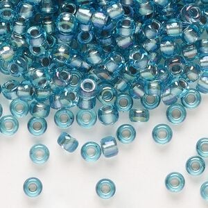 Seed bead, Miyuki, glass, pkg/25g, #6 rocaille, translucent dusk-lined luster crystal clear (RR-1824).