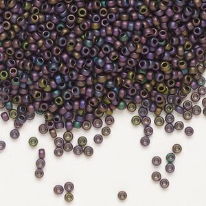 Seed bead, Miyuki, glass, pkg/25g, #11 rocaille, opaque matte metallic iris magenta green (RR-2062).