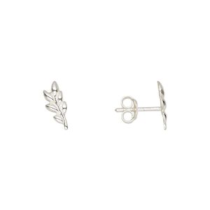 Earstud sterling silver 1pkg2, 10.5x4.5mm right- and left-facing curved leaf / earnuts included, Create Compliments&reg; 1 pair