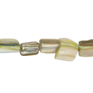 Mother-of-pearl shell 1pkg1, stick bead 15 inch green / beige 9x6mm-16x8mm