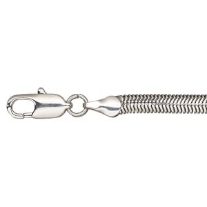 Chain 1pkg1 snake, 3mm flat / lobster claw clasp, silver-finished brass 20 inch