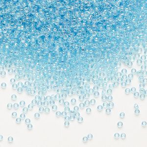 Seed bead, Miyuki, glass, pkg/250g, #15 rocaille, translucent rainbow aqua (RR-260).