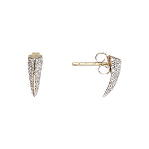 Earstud, Create Compliments&reg;, cubic zirconia and gold-finished sterling silver, clear, 12x4mm talon. Sold per pair.