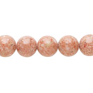 Multi-gemstone / mother-of-pearl shell / resin 1pkg1, round bead 15 inch pale orange 9-11mm