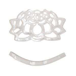 Focal, resin, white, 32x19mm curved lotus flower with cutouts. Sold per pkg of 4.