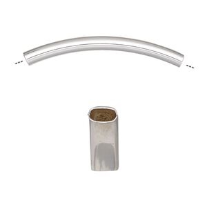 Bead 1pkg4 silver-finished, 35x6mm curved oval tube, brass