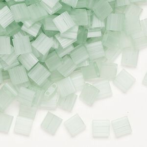 Seed bead, TILA&reg;, glass, pkg/10g, 5mm full tila square, translucent silk luster mint green (TL-2559-1).