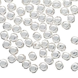Bead 1pkg100 silver-plated, 5mm squared round, brass