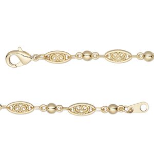 Chain 1pkg1 "pewter" (zinc alloy) filigree, 4mm / 3mm ball, gold-finished 16 inch