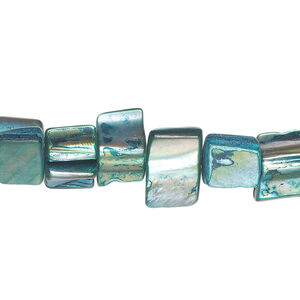 Mother-of-pearl shell 1pkg1, triangle tube bead 15 inch dark teal blue 9x9mm-12x9mm
