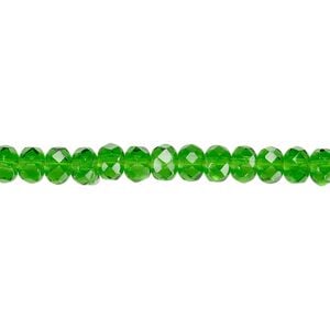 Bead, Czech fire-polished glass, emerald green, 5x4mm faceted rondelle. Sold per 15-1/2" to 16" strand.