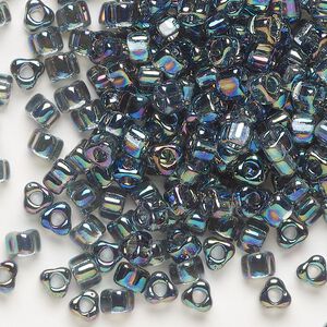 Seed bead, Miyuki, glass, transparent rainbow grey (TR1157), #5 triangle. Sold per 250-gram pkg.