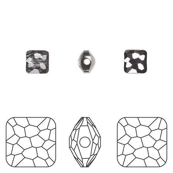 Bead 1pkg288 crystal silver night, Swarovski&reg;, 6mm puffed square 5035 image number 0