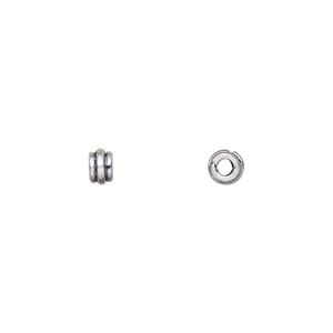 Bead 1pkg16 sterling silver, 5x3mm rondelle / ridge, antiqued