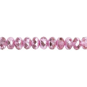 Bead, Czech fire-polished glass, metallic bubblegum, 7x5mm faceted rondelle. Sold per 15-1/2" to 16" strand.