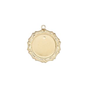 Drop, 14Kt gold-filled, 17mm single-sided round with bamboo edge design and 12mm round setting. Sold individually.