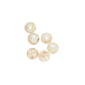 Bead, lampworked glass, clear /opaque white/ glow-in-the-dark / gold, 6mm round. Sold per pkg of 6.