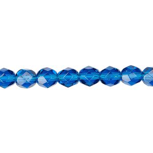 Bead, Czech fire-polished glass, translucent dark aqua blue, 6mm faceted round. Sold per pkg of 1,200 (1 mass).