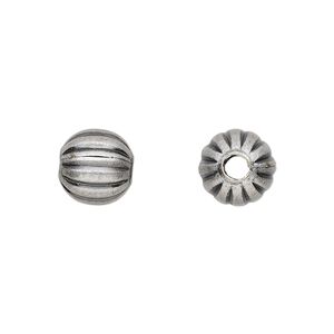 Bead, antique silver-plated brass, 10mm corrugated round. Sold per pkg of 10.